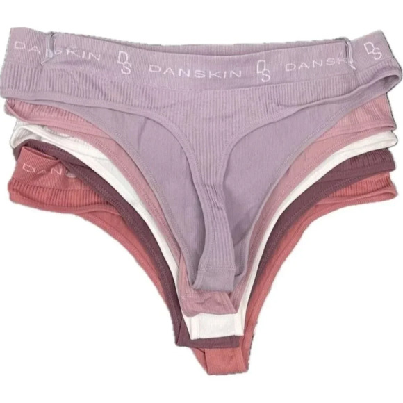 Danskin XL Fall Colors Logo Waistband Ribbed Seamless Stretch Thong Panties-5 PK - Picture 3 of 4